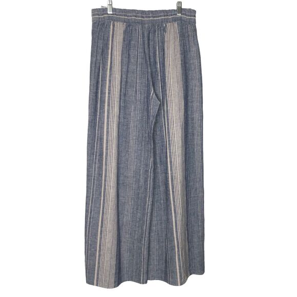 NWT Express Wms M Blue Striped High Waist Linen Blend Pants Wide Split Leg - Picture 2 of 12